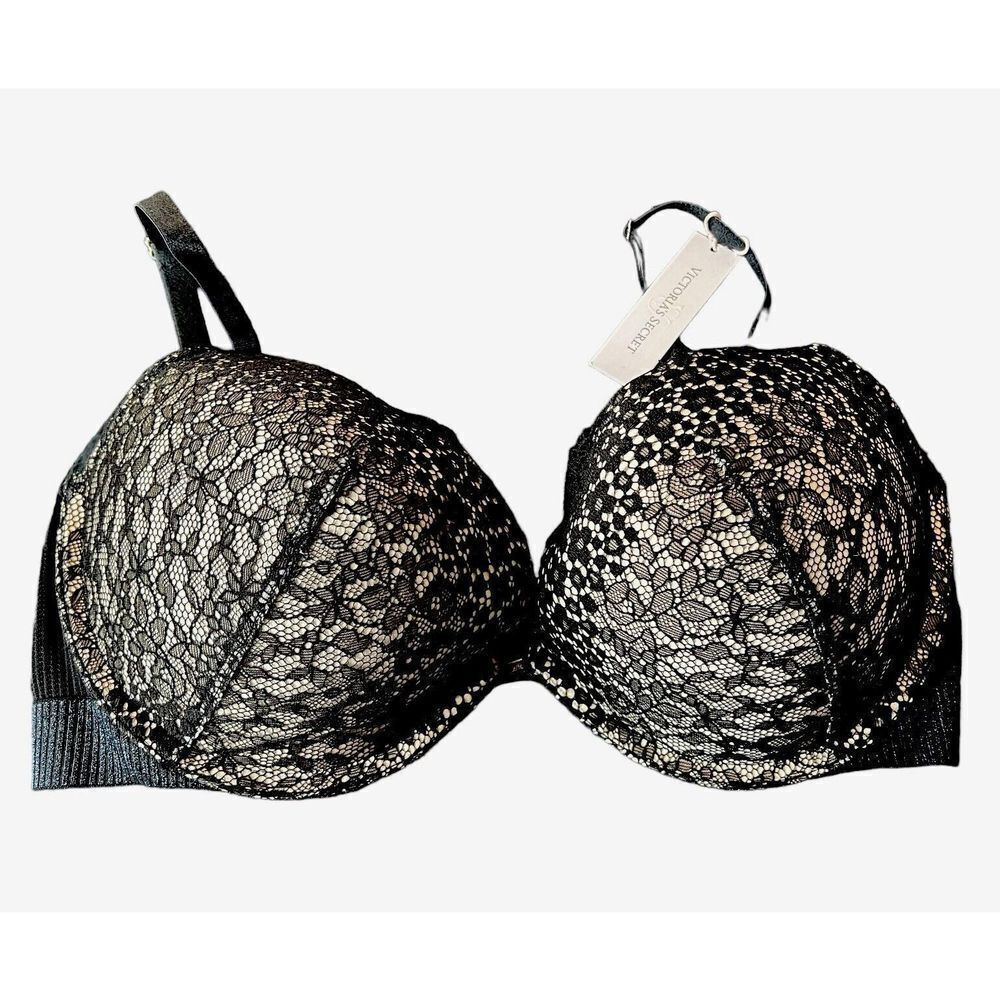 VICTORIAS SECRET | Size 32DDD Black Lace Push Up‎ Underwire Bra NWT